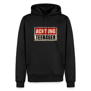 ACHTUNG TEENAGER - Männer Premium Bio Hoodie - Schwarz - Vorne - Nico (187cm)