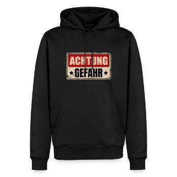 ACHTUNG GEFAHR - Männer Premium Bio Hoodie - Schwarz - Vorne - Nico (187cm)