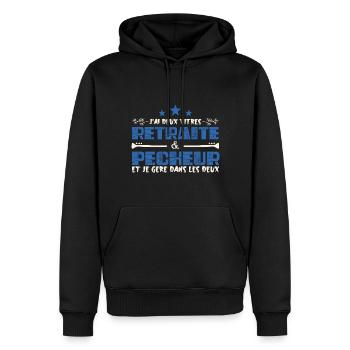 J'ai deux titres Retraite et Pécheur. Cadeau - Sweat à capuche Premium bio Homme - noir - Devant - Nico (187cm)