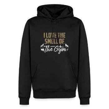 Fitness Gewichtheben Ich liebe den Geruch des Fitnessstudios - Männer Premium Bio Hoodie - Schwarz - Vorne - Nico (187cm)