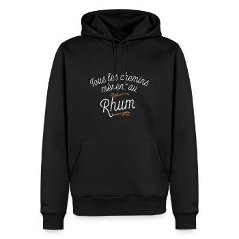Tous les chemins menent au rhum 🥃 CADEAU HUMOUR - Sweat à capuche Premium bio Homme - noir - Devant - Nico (187cm)