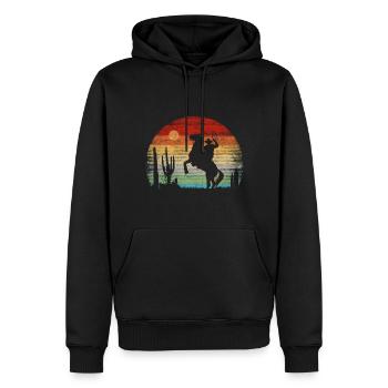 Cowboy - Coucher de soleil rétro - Sweat à capuche Premium bio Homme - noir - Devant - Nico (187cm)