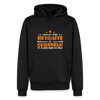 J'ai deux titres Retraite et Chasseur. Cadeau - Sweat à capuche Premium bio Homme - noir - Devant - Nico (187cm)