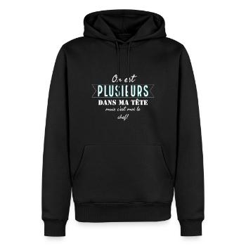 On est plusieurs dans ma tête mais c'est moi le... - Sweat à capuche Premium bio Homme - noir - Devant - Nico (187cm)