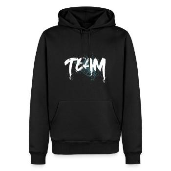 Team - Männer Premium Bio Hoodie - Schwarz - Vorne - Nico (187cm)