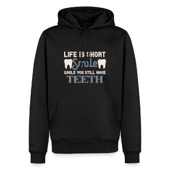 Das Leben ist kurz - Männer Premium Bio Hoodie - Schwarz - Vorne - Nico (187cm)