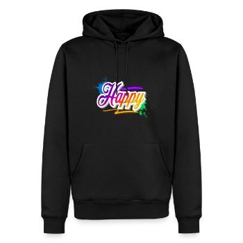 Happy - Männer Premium Bio Hoodie - Schwarz - Vorne - Nico (187cm)