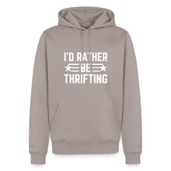 Gebrauchtwaren Second Hand Flohmarkt - Männer Premium Bio Hoodie - Taupe - Vorne - Nico (187cm)