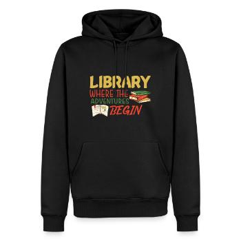 Library Adventure - Men’s Premium Organic Hoodie - black - Front - Nico (187cm)