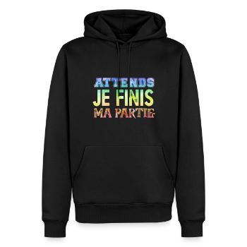 Attends Je Finis Ma Partie Cadeau Humour Geek Game - Sweat à capuche Premium bio Homme - noir - Devant - Nico (187cm)