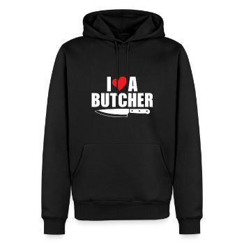 Metzger Liebe Metzgerei Fleischer - Männer Premium Bio Hoodie - Schwarz - Vorne - Nico (187cm)