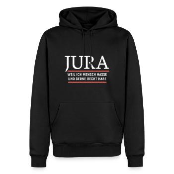 Jura - weil ich Menschen hasse und gerne Recht hab - Männer Premium Bio Hoodie - Schwarz - Vorne - Nico (187cm)