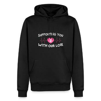 Wir unterstützen Sie mit unserer Liebe Brustkrebs - Männer Premium Bio Hoodie - Schwarz - Vorne - Nico (187cm)