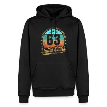 Mise à jour Level Up 63 Ans Édition Limitée Rétro - Sweat à capuche Premium bio Homme - noir - Devant - Nico (187cm)