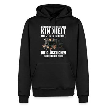 Modelleisenbahner Modellbahn Eisenbahn Modellbauer - Männer Premium Bio Hoodie - Schwarz - Vorne - Nico (187cm)