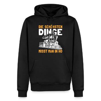 Modelleisenbahner Modellbahn Eisenbahn Modellbauer - Männer Premium Bio Hoodie - Schwarz - Vorne - Nico (187cm)