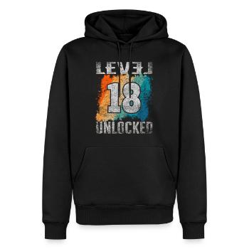 Geburtstag Geschenk Level Unlocked 18 Jahre - Männer Premium Bio Hoodie - Schwarz - Vorne - Nico (187cm)