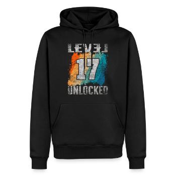 Cadeau d’anniversaire Niveau débloqué 17 ans - Sweat à capuche Premium bio Homme - noir - Devant - Nico (187cm)
