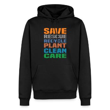 Save Rescue Recycle Plant Clean Care - Männer Premium Bio Hoodie - Schwarz - Vorne - Nico (187cm)