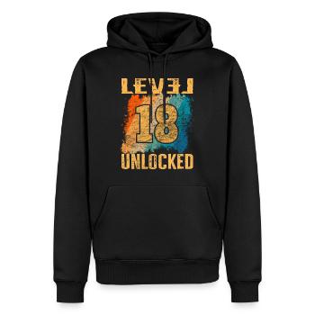 Geburtstag Geschenk Level Unlocked 18 Jahre - Männer Premium Bio Hoodie - Schwarz - Vorne - Nico (187cm)