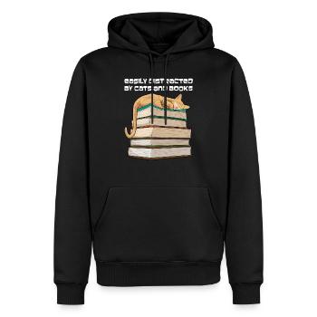 Easily Distracted By Cats And Books Cat Reading - Men’s Premium Organic Hoodie - black - Front - Nico (187cm)