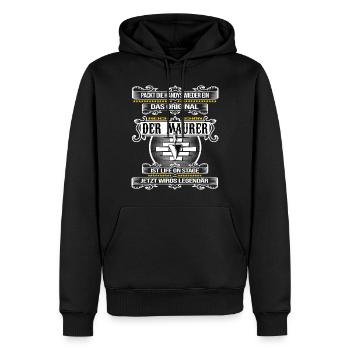 Maurer mauert mit Mörtel Maurerkelle - Männer Premium Bio Hoodie - Schwarz - Vorne - Nico (187cm)