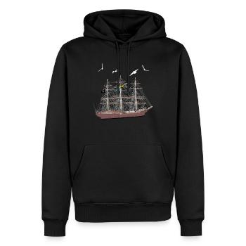 Sailing ship, pirate ship, macaw parrot, seagulls - Men’s Premium Organic Hoodie - black - Front - Nico (187cm)