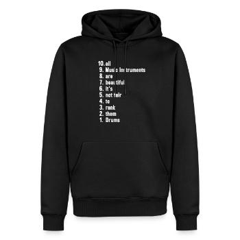 Drôles de musiciens Dictons Instruments de musique Tambours - Sweat à capuche Premium bio Homme - noir - Devant - Nico (187cm)