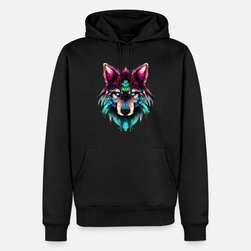 Mystic Wolf Synthwave Wolf Head - Sweat à capuche Premium bio Homme - noir
