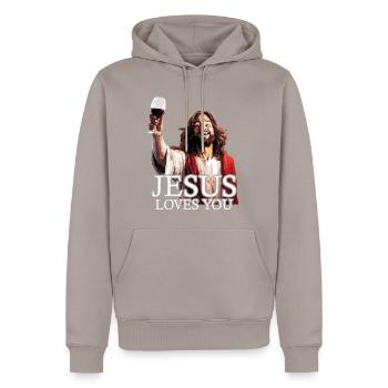Jesus Christus - Männer Premium Bio Hoodie - Taupe - Vorne - Nico (187cm)