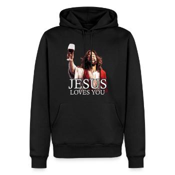Mon Dieu - Sweat à capuche Premium bio Homme - noir - Devant - Nico (187cm)