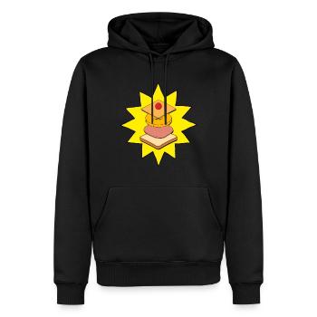 Toast Hawaii gestapelt - Ab in den Ofen - Lecker! - Männer Premium Bio Hoodie - Schwarz - Vorne - Nico (187cm)