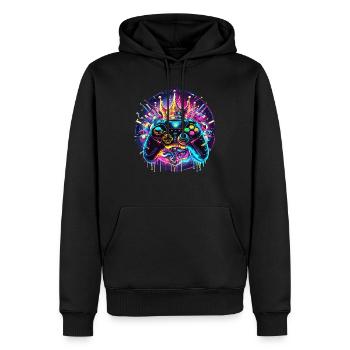 Synthwave Gamer Controller with Crown - Men’s Premium Organic Hoodie - black - Front - Nico (187cm)