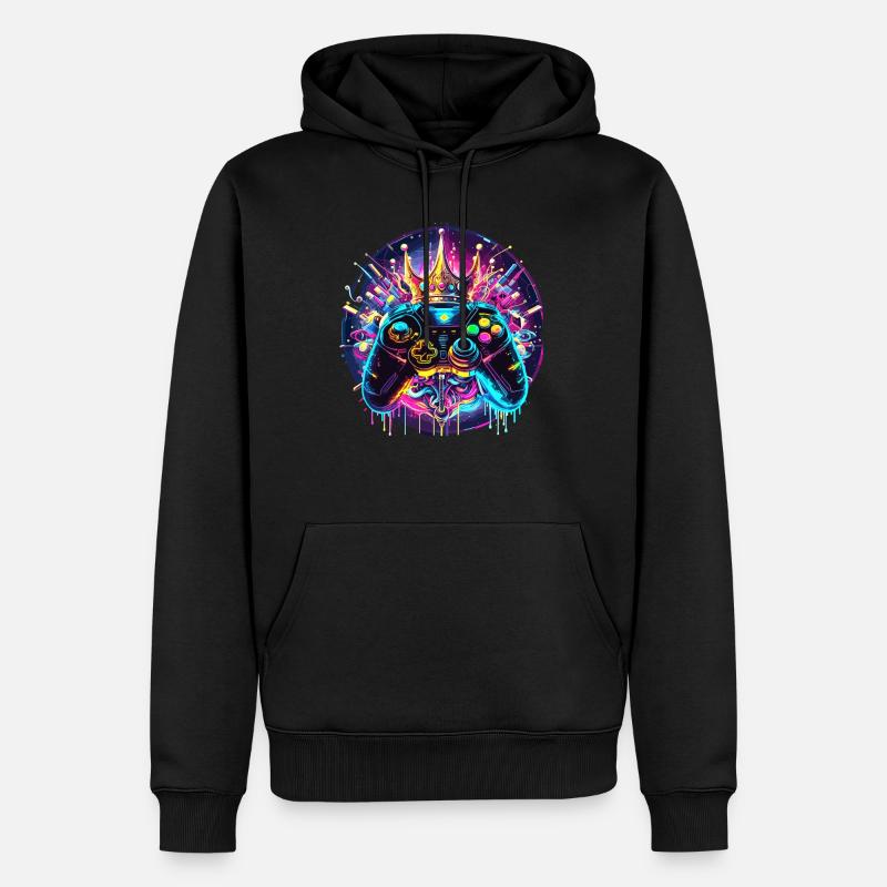 Synthwave Gamer Controller mit Krone - Männer Premium Bio Hoodie - Schwarz