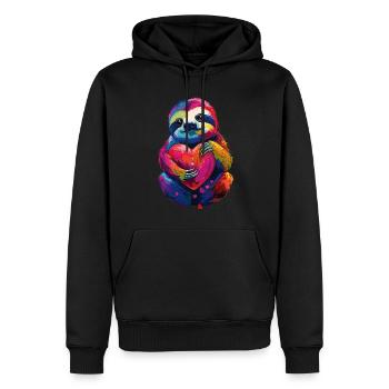 Faultier - Männer Premium Bio Hoodie - Schwarz - Vorne - Nico (187cm)