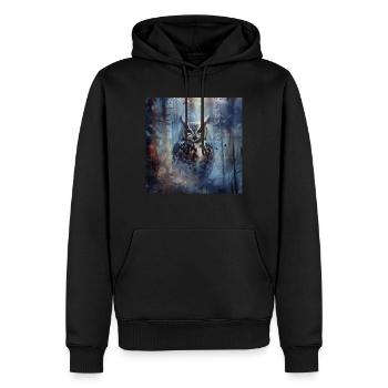 Eule - Männer Premium Bio Hoodie - Schwarz - Vorne - Nico (187cm)