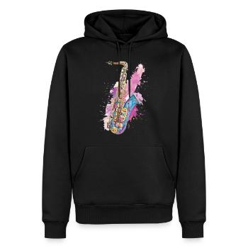 Saxophone - Sweat à capuche Premium bio Homme - noir - Devant - Nico (187cm)
