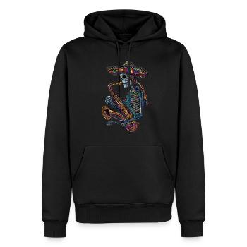 Saxophone Squelette Mexicain - Sweat à capuche Premium bio Homme - noir - Devant - Nico (187cm)