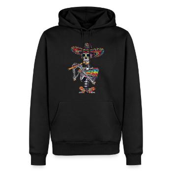 Flûte Squelette Mexicain - Sweat à capuche Premium bio Homme - noir - Devant - Nico (187cm)