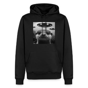 Hermelin - Männer Premium Bio Hoodie - Schwarz - Vorne - Nico (187cm)
