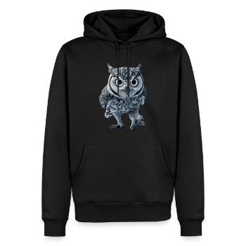 Eule - Männer Premium Bio Hoodie - Schwarz - Vorne - Nico (187cm)