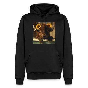 Bison - Männer Premium Bio Hoodie - Schwarz - Vorne - Nico (187cm)