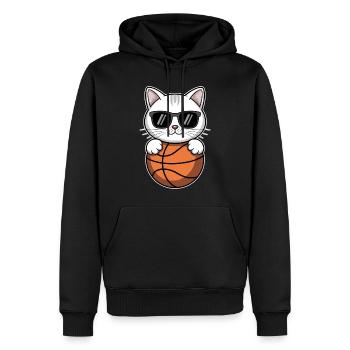 Basketball Katze Lustiges Basketball Geschenk - Männer Premium Bio Hoodie - Schwarz - Vorne - Nico (187cm)