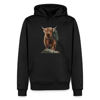 Hochlandrind - Männer Premium Bio Hoodie - Schwarz - Vorne - Nico (187cm)