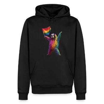 Faultier - Männer Premium Bio Hoodie - Schwarz - Vorne - Nico (187cm)