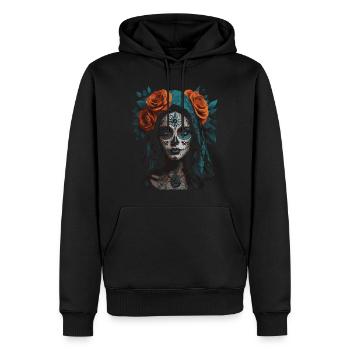 belle fille tête de mort avec des roses rouges - Sweat à capuche Premium bio Homme - noir - Devant - Nico (187cm)