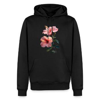 Hibiskus - Männer Premium Bio Hoodie - Schwarz - Vorne - Nico (187cm)