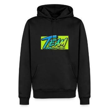 Team - Männer Premium Bio Hoodie - Schwarz - Vorne - Nico (187cm)