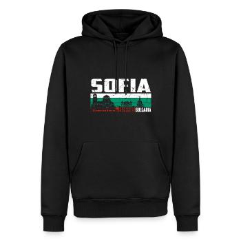 Sofia Bulgaria - Men’s Premium Organic Hoodie - black - Front - Nico (187cm)