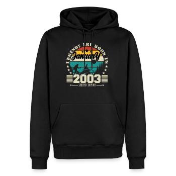 Janvier 2003. Cadeau d'anniversaire janvier 2003. - Sweat à capuche Premium bio Homme - noir - Devant - Nico (187cm)